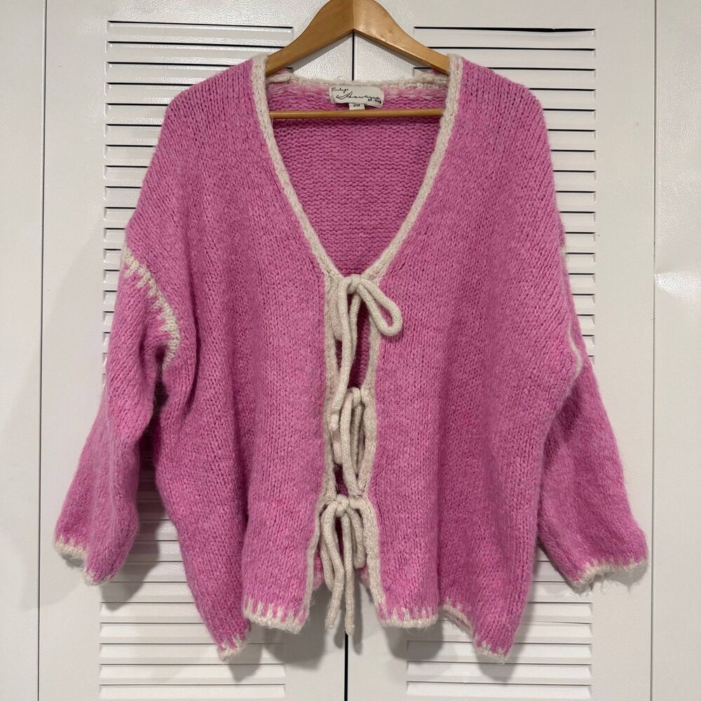 Vintage Havana S/M Pink Tie Front Cardigan Wool Blend Made in Italy